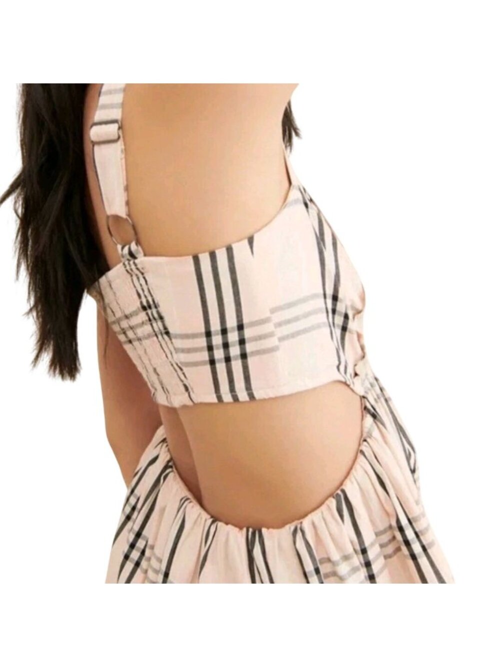 Free People Bridget Mini Dress A Line Cut Out Back Plaid Lined Size M - Picture 6 of 11